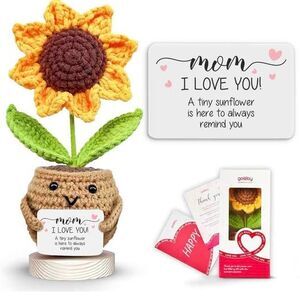 Gift for Mom - Handmade Positive Sunflower Doll Crochet with Card - I Love You